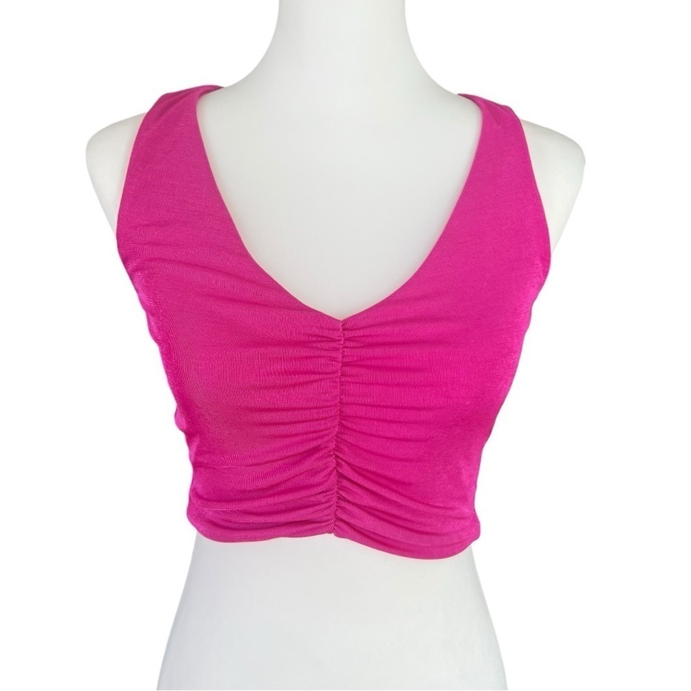 NWOT N BY NAKED WARDROBE Shirred Crop Top in Fuchsia SZ M - Picture 5 of 6